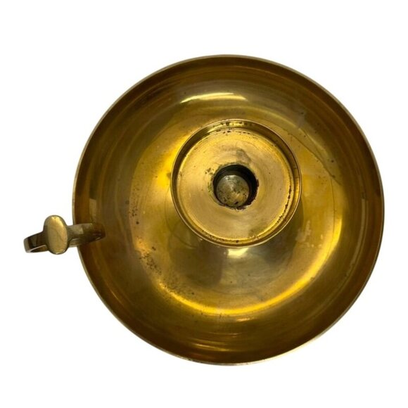 Vintage Brass Chamberstick Candle Holder Round Drip Tray Base Loop Handle Antiqu - Picture 4 of 6